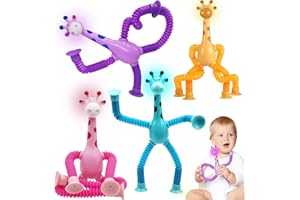 CHANEEHANN 4 Piezas Juguete de Jirafa Telescópico,Juguete Sensorial de Jirafa,Ventosa telescópica Jirafa Juguete, Tubo elástico antiestrés Juguete sensorial para niños pequeños 2 3 4 5 6 años