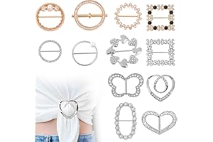 Vanproo 12 Pcs T-shirt Clips Metal Scarf Clips Ring, Fashion Alloy Pearl Rhinestone Clip Buckle Round Shirt Silk Scarf Tie Clothes Corner Knotted Button for Women Girls Decorative Accessories