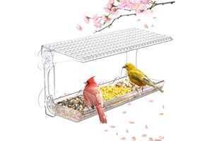 ZEPHYRHOME Mangeoires à fenêtre Acrylique Transparent，Livré avec 4 ventouses puissantes, Toit et 2 dalots，mangeoire Oiseaux Exterieur，mangeoire Oiseaux fenetre，Convient pour Nourrir Les Oiseaux du Jardin