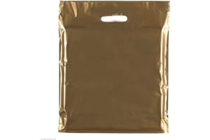 COMPLETE RETAIL SOURCE LTD 100x Gold Heavy Duty Colored Plastic Carrier Bags Party Gift Bags in 3 Sizes (15''X18''+3(39x45cm))