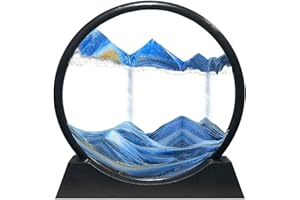 AOLIFLY Image d'art de sable mobile, peinture d'art de sable dynamique 3D, paysage d'art de sable rond en verre rond, mouvement fluide pour la maison bureau décoration cadeaux (bleu, 30,5 cm)