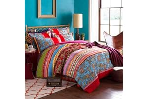 ‎LANQINGLV Lanqinglv Bohemian Bettwäsche 135x200 cm 4 Teilig Rot Blau Boho Indischen Mandala Böhmisch Wendebettwäsche Set Bunt Vintage Bettbezüge mit Reißverschluss und Kissenbezug 80x80cm (QCHX,4TLG)