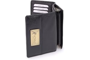 CATWALK COLLECTION HANDBAGS – Średnia Portmonetka Otwierana na Trzy w Pudełku Upominkowym – Prawdziwa Skóra z Ochroną RFID – Kieszonki na Karty i na Monety - VICTORIA - Czarny - RFID