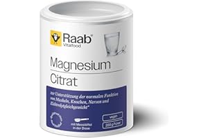 Raab Vitalfood Reines Magnesiumcitrat Pulver (200g) I Vegan, laborgeprüft, gut zu dosieren I Zur Unterstützung von Muskeln, K