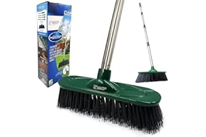 TDBS THE DUSTPAN AND BRUSH STORE Escoba de jardín resistente para exteriores, 10-pulgadas, cepillo duro sintético, mango fuerte, cepillo de barrido rígido