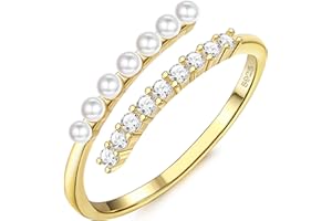 JeweBella Bague Femme en Argent 925 Minimaliste Bague Perle Zirconium Ouverte Bague Femme Réglable Argent/Or/Or Rose