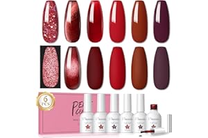 PEACECOLOR 6PCS Esmaltes Semipermanentes para Uñas Rojo, Cat Eye Gel, Jelly Gel Nail Polish, Esmaltes Semipermanentes Brillantina Glitter, Nail Art Manicura 10ML