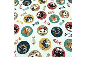 Kt KILOtela - Tessuto Stampato, Decorazione, Tappezzeria, Cuscini, Tende, Copriletti, Tovaglie, Artigianato, 100 cm Lunghezza x 280 cm Larghezza, Gatti, Raschietti, Multicolore, Bianco ─ 1 Metro