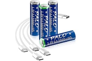 Mspalocell Bateria AA USB-C litowa wielokrotnego ładowania 1,5 V 3600 mWh, szybkie ładowanie akumulatorów z kablem ładującym typu C, LSD, ze wskaźnikiem ładowania, 4 sztuki baterii AA
