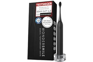 ‎WONDERSMILE Wondersmile Schallzahnbürste PRO - Elektrische Zahnbürste, 4 Programme - 60 Tage Power Batterie mit Smart-Bürstenkopf (Ultimate Black)