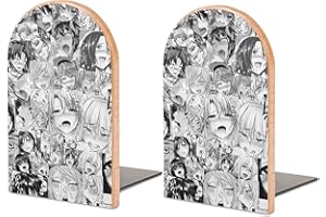 MCTIES Anime Face Ahegao Wooden Book Ends for Shelves Modern Bookends Book Holder Divider Decorative 1 Pair