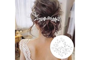 VDSOW Accessori per Capelli Sposa e Damigelle, 50cm Decorazione Fascia con Perline e Strass Cerchietto, Perle Fiori Vite per Fasce da Donna Wedding Hair Accessories
