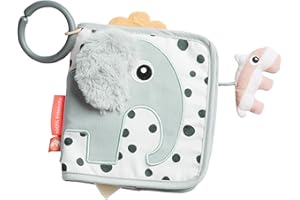 Done by Deer Activity Buch Elphee Grau - Baby Stoffbuch für sensorische Erkundung und visuelle Stimulation - Kontrastbuch für Neugeborene Babys mit beißring - Aktivitätsspielzeug Baby ab 3 Monaten