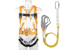 CHAMSUREUK Height Safety Fall Arrest Kit, 5 Point Safety Harness, Universal Size, Rated to 100kg/220lb with 2 Big Buckles and 2 2m Lanyards Approved EN355, EN354 and EN361
