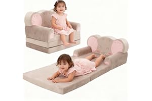 EULEUY Kids Play Sofa Bed 2-in-1,Modular Toddler Armchair,Convertible Baby Mini Fold Out Couch Lounger Set for Playroom & Bedroom,Kids Furniture,Birthday Gift for Girls Boys,Grey Elephant