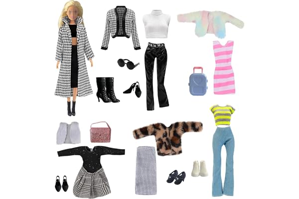 Kläder och accessoarer kompatibla med Barbie-kläder, innehåller en uppsättning med tusen fågelgravar, 5 ytterligare vintermod