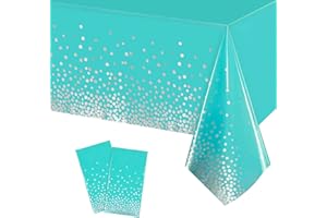 YAAVAAW 2 tovaglie usa e getta da 137x274 cm, blu e argento per feste, grandi coriandoli rettangolari per feste in congelatore, tovaglia in plastica verde, per picnic, compleanno, Natale, feste in freezer