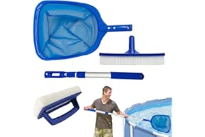ARROVARP 4 Kit De Nettoyage De Piscine, Kit d'entretien De Piscine pour Nettoyer, Filet De Nettoyage De Piscine avec Poteau Réglable, Outils De Nettoyage pour L'étang Spa, Épuisettes De S-urface pour Piscine