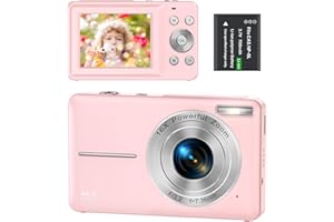NICAMERY Camara Digital 1080P FHD 44MP Cámara de Fotos con Zoom Digital 16X, LCD de 2,4", Camara Fotos Digital para Niños, Adolescentes, Principiantes(Rosa)