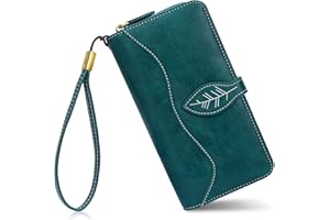 Conisy Portmonetki o dużej pojemności dla kobiet, długie, skórzane, wiele przegródek na karty, damski portfel z ochroną RFID (niebieski pawi)