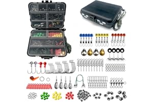 FOLANDO 187pcs Fishing Accessories Kit, Jig Hooks Bullet Bass Casting Weights Fishing Swivels Snaps Spoon Lure, Fishing Line Beads Fishing Gear Set with Tackle Box