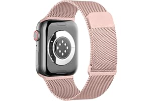Amzpas Métal Bracelet pour Apple Watch 38mm 40mm 41mm 42mm 44mm 45mm 46mm 49mm Femme Homme, Acier Inoxydable en Métal pour iWatch SE SE2 Series 10 9 8 7 6 5 4 3 2 1 Ultra Ultra 2, Rose