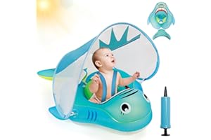 Beeoecm Schwimmring Baby, Schwimmreifen Baby mit Abnehmbarem Sonnendach und Verstellbare Schultergurte, Aufblasbarer Schwimmhilfe Wasserspielzeug für ab 6-26 Monate