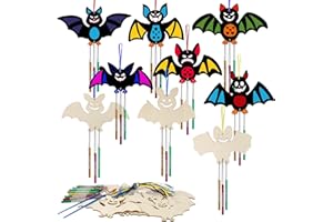 WEDNOK 9Pcs Kits Bricolage Carillons Chauves-Souris Bois Colorer Activité Manuelle Décoration Chauves-Souris Suspendues Enfant Loisirs Créatifs Créations Cadeau Anniversaire Jouet Fête Halloween