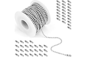 CONJURAIDE 10m Kugelkette, 2.4mm Kugelkette Edelstahl Gliederkette Silber Edelstahlkette mit 50 Stück Kugelketten Verbinder Schmuckkette für Dog Tag Kette Halskette Schlüsselanhänger