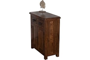 Oak and Pine Online Classically Modern Dark Wood Valencia Solid Sheesham Rosewood Slim 2 Door Drawer Sideboard Cabinet Cupboard Living Dining Room Furniture