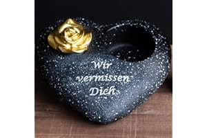 DSZAPACI Grave Light Holder "Wir vermissen Dich" Grave Decoration Weatherproof Urn Grave Heart Grave Decoration All Saints Grave Decoration Dad Mum Grandma Grandpa Grave Decoration Heart Mourning Candle