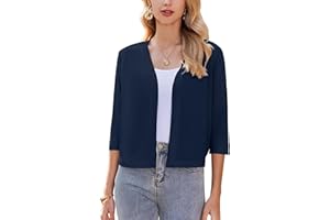 Zeagoo Bolerko damskie, odświętne, eleganckie, z dzianiny, krótkie bolerko, rękawy 3/4, kurtka na ramię, z otwartym przodem, kardigan, luźny, solidny top, S-XXL