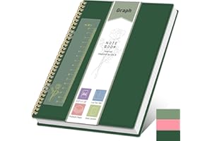 XLOXFU Graph Paper Notebook A4,Squared Notebook Grid Journal, 110 Pages,100gsm Thick Paper, with Bookmark Ruler, Inner Pocket, Thick 80S PVC Cover, for Office School, 14.5 x 21cm, Dark Green