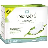 Organyc Almohadillas femeninas 100% algodón orgánico certificado, flujo más pesado, súper absorción, 28 unidades