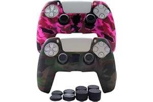 Hikfly Silicone Cover for PS5, Non-Slip Controller Skin - 2x Skins with 8 x Thumb Grip Caps (Grey, Peach)