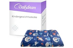 ‎DAILYDREAM Dailydream Kinder Gewichtsdecke | 90x120 | 2,5 kg | Motiv Space | aus 100% Baumwolle | mit Glasperlenfüllung | schwere Decke zum Schlafen | Weighted Blanket | Therapiedecke | Körpergewicht 20-35 kg