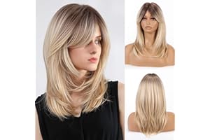 Allbell schmutzige blonde Perücke für Frauen, schulterlange gerade geschichtete Haar Perücke mit Pony, hitzebeständige synthetische Naturhaar täglich/Party/Cosplay Kostüm Perücke