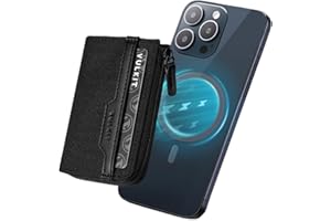 VULKIT Magnetische Kartenhülle, kompatibel mit MagSafe Wallet RFID-blockierender Handy-Kartenhalter für iPhone 15/14/13/12 Serie, Schwarz , Tiefe: 1,98 cm, Breite: 7,66 cm, Höhe: 10,46 cm
