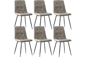 JIJIAN Set di 6 Sedie Sala da Pranzo, Sedie da Cucina in Tessuto Tecnologico, Sedie imbottite per Soggiorno con Gambe in Metallo Nero, Adatte per Sala da Pranzo, Sala d'attesa, Grigio Cachi