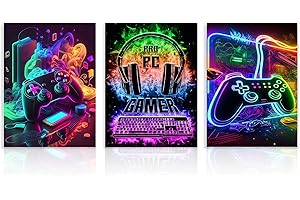 Dazzlewall 3Pcs Spiel WandBilder Cool Neon Gaming Bilder für Teen Jungen Zimmer Schlafsaal Spiel Zimmer Dekor 30×40 cm Ungerahmt