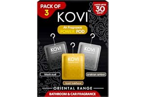 KOVI Air Fragrance Power Pod for Bathroom and Car, Long-Lasting Fragrances of Black Oud, Royal Bakhoor, Amber, Infused with Essential Oils, Lasts Up to 30 Days, Oriental Range, Pack of 3 (10g Each)