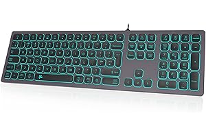 B.FRIENDIT Aluminum Slim Backlit Keyboard Wired - UK Layout Compatible with Apple iMac, Macbook, Mac and PC, USB Keyboard Numeric Keypad RGB Backlit Key - Space Gray