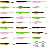 ZIOYA 40 Pezzi Esche Pesca in Gomma 6.5 cm 4 Colori Misti con 20 Ganci Kit di Esche da Pesca morbide Esche Artificiali per Lu