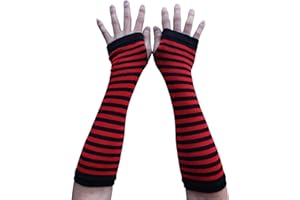 AUSUAYA Striped Gloves Long Fingerless,Women Winter Knitted Arm Warmers For Punk Rock & Cosplay Goth Halloween Party GB-WM-S-G5