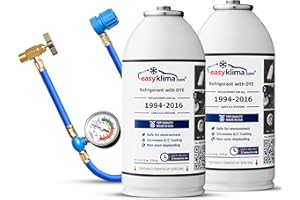 AUTO EASY KLIMA Kit EasyKlima® 3 en 1 con doble refrigerante R134a y manguera con manómetro. Rellena tú mismo el sistema de aire acondicionado de tu coche con gas adicional, para modelos de 1994 a 2016.