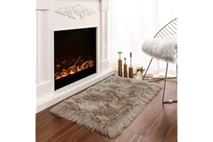 Latepis Tappeto Beige 60x90 cm in Pelle Sintetica Chiaro Soffice Piccolo per Soggiorno Camera da Letto Divano Decorativo Tappetino Lavabile Tappeto Alto Pelo