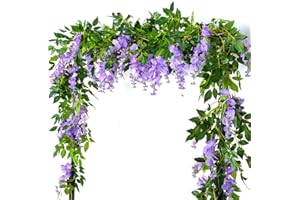 Flower Garland, Jaragar 4PCS 2m/7ft Wisteria Artificial Flowers Vine Hanging Trailing Plants String Flower Wall for Outdoor Garden Indoor Home Living Room Wedding Decorations