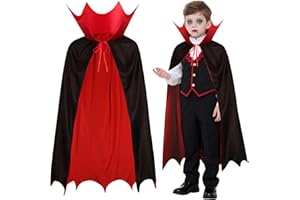 Tankermo Vampir Umhang mit Gothic Stehkragen,Deluxe Mittelalterliche Vampir Kostüm Kinder,120 cm Vampirumhang Halloween Umhang Jungen Mädchen Dracula Cape für Fasching Karneval,Schwarz Rot Beidseitig