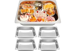 AYNAXCOL 4pcs 1/2 Half Size Steam Table Pans 3.2'' Deep 304 Stainless Steel Buffet Pan Catering Food Pan for Hotel Party Catering Supplies Steam Table Tray
