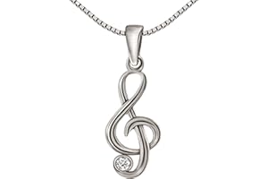 CLEVER SCHMUCK Set Mädchen Halskette Anhänger kleiner Notenschlüssel 20 x 8 mm mit einem Zirkonia & Kette Venezia 42 cm Sterling Silber 925 in Schmuckverpackung